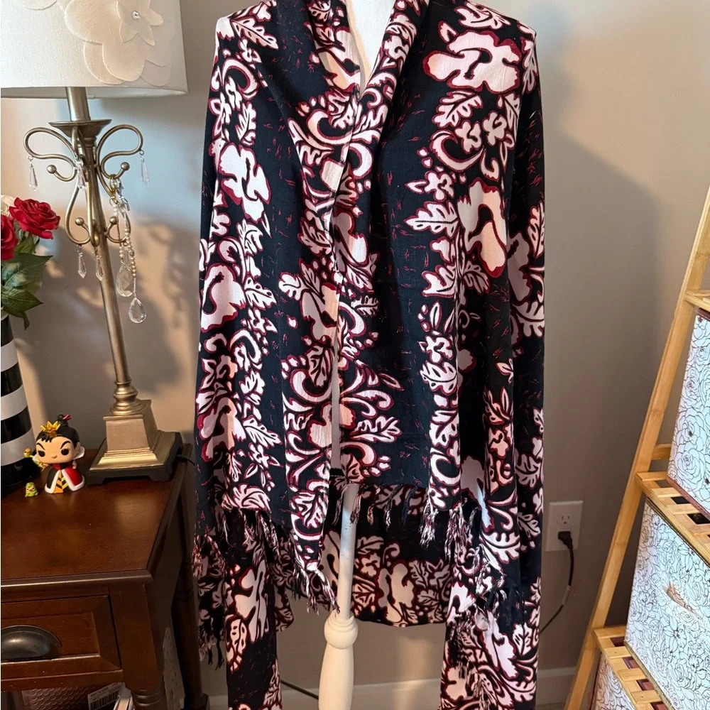 Red & Black Floral Beach Pareo- Vintage EUC